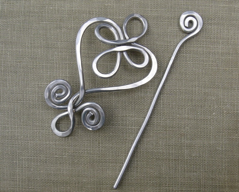 Celtic Heart and Swirls Aluminum Shawl Pin, Mother's Day Gift, Knitter Gift for Her Heart Pin, Heart Brooch for Sweater, Wrap Fastener image 5