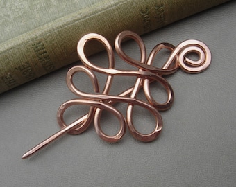 Looping Celtic Crossed Knots Copper Shawl Pin, Hair Pin, Scarf Pin, Hair Slide, Gifts for Knitters, Celtic Accessories, Women, Copper Pin