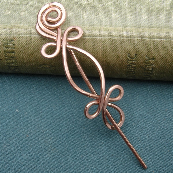 Little Celtic Double Crossed Loops Copper Shawl Pin, Scarf Pin, Sweater Brooch - Celtic Pin - Celtic Accessory - Lace Shawl Pin Accessories