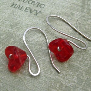 Long Stem Berry Red Glass Flower Earrings, Sterling Silver Wire Czech Glass Jewellery, Spring Flower Jewelry image 2