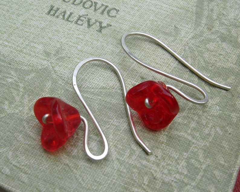 Long Stem Berry Red Glass Flower Earrings, Sterling Silver Wire Czech Glass Jewellery, Spring Flower Jewelry image 2