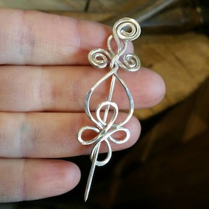 Little Celtic Loops and Spirals Sterling Silver Shawl Pin Brooch, Scarf Pin, Sweater Clip Closure Lace Shawl Pin Knitting Gifts for Knitters image 6