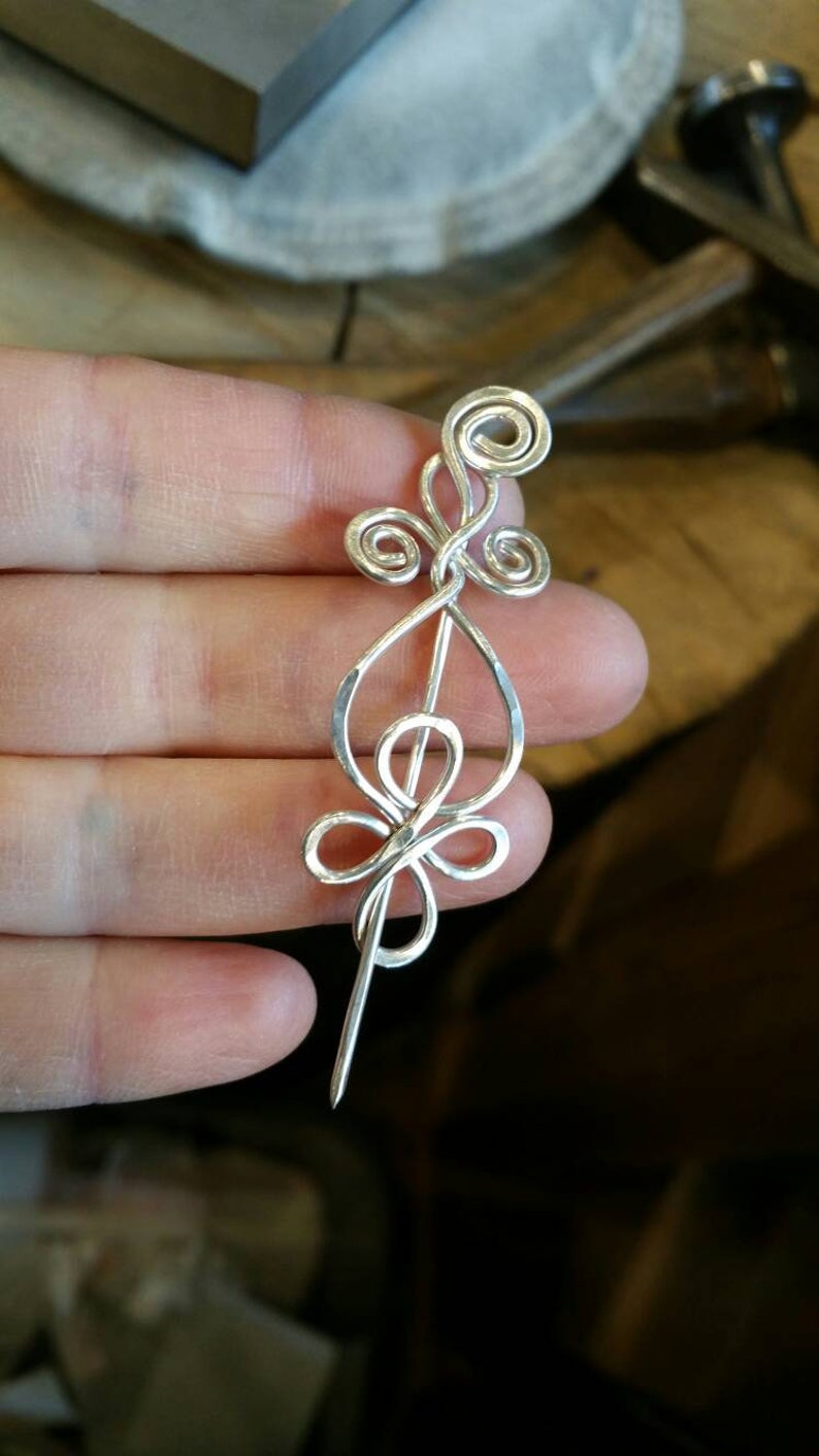 Little Celtic Loops and Spirals Sterling Silver Shawl Pin Brooch, Scarf Pin, Sweater Clip Closure Lace Shawl Pin Knitting Gifts for Knitters image 6