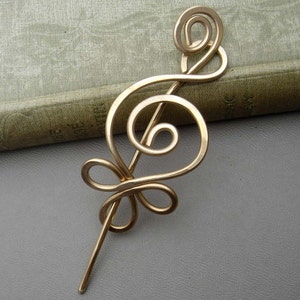 Celtic Budding Spiral Brass Shawl Pin, Scarf Pin, Wrap Fastener, Metal Hair Pin, Women, Sweater Closure Hair Barrette, Knitter Gift image 3