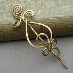 Little Brass Loops and Spirals Celtic Shawl Pin, Knitted Scarf Pin, Sweater Brooch Small Pin, Celtic Knot Lace Shawl Pin