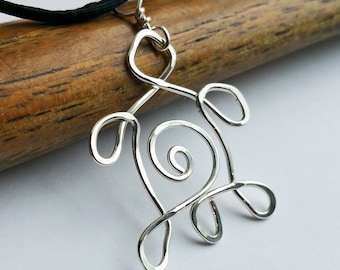 Sterling Silver Wire Turtle Pendant Necklace, Spirit Animal Jewelry