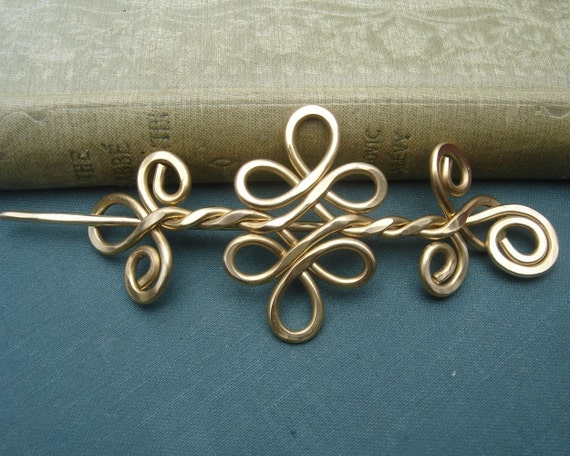 Celtic Knot Brass Hair Slide: Swirls and Curls Shawl Pin - Etsy display picture 3