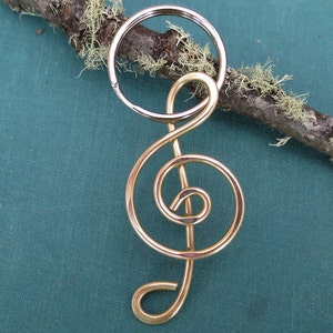 Treble Clef Key Chain, Brass G Clef Keychain, Music Teacher Key Fob, Musician Gift, Unisex Music Gift Key Ring, Women, Men, Accessories