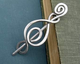 Madonna Swirl Aluminum Shawl Pin, Scarf Pin, Gift for Knitters and Crocheters, Sweater Brooch, Cardigan Fastener, Wrap Closure