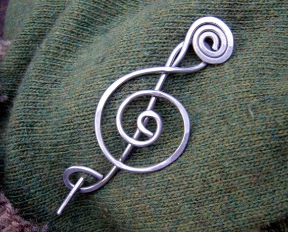 Large Treble Clef Shawl Pin, Hair Pin, Aluminum, Big Hair Slide, Hair Barrette, Music Jewelry G Clef Musician Gift for Her Hair Accessories