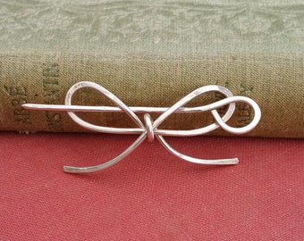 Little Sterling Silver Bow Tie Shawl Pin: Lace Scarf, Sweater Brooch, Fastener, Wrap Closure