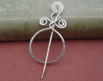 Little Circle With A Twist Sterling Silver Shawl Pin, For Fingering Weight Lace Shawl, Scarf Pin, Sweater Brooch, Knitted Wrap Fastener,