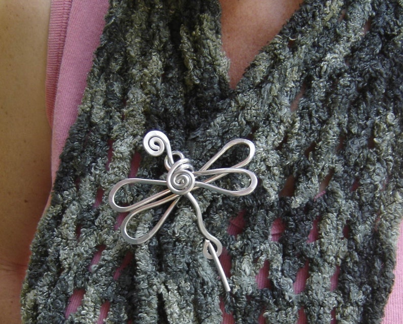 Aluminum Dragonfly Shawl Pin, Sweater Brooch, Scarf Pin, Cardigan Fastener, Gift for Her, Light Weight, Women Knitters, Knitting Accessories image 5