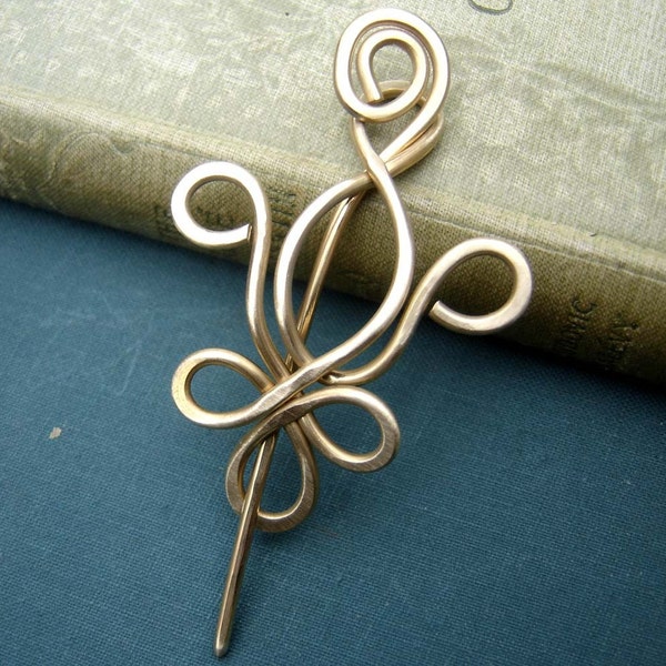 Fleur De Lis Brass Shawl Pin, Scarf Pin, Sweater Clip, Brooch, Fastener, Closure - Hammered Wire Jewelry, Women Knitting Accessories