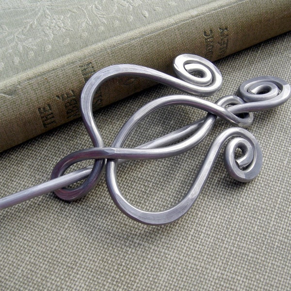 Unfurling Tulip Flower Lyre Aluminum Shawl Pin, Scarf Pin, Wrap Fastener, Sweater Brooch, Gift for Women, Knitting, Crochet