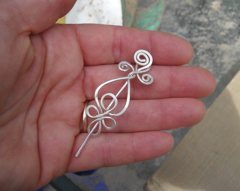 Little Celtic Loops and Spirals Sterling Silver Shawl Pin Brooch, Scarf Pin, Sweater Clip Closure Lace Shawl Pin Knitting Gifts for Knitters image 4