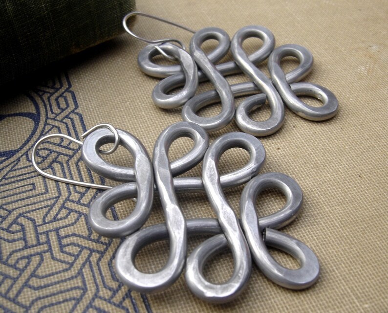 Big Celtic Knot Earrings, Aluminum Looping Crossed Knots, Large Unique Big Earrings, Celtic Jewelry, Dangle, Women, Boho, Statement Jewelry image 2