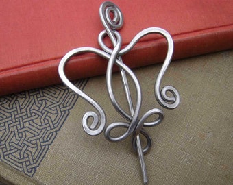 Celtic Angel Heart Aluminum Shawl Pin, Remembrance Gift, Knitter Gift for Her Heart Pin, Heart Brooch for Sweater, Wrap Fastener, Christmas