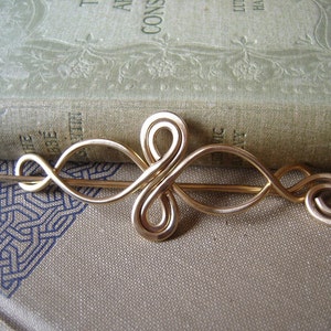 Celtic Infinity Loops Brass Shawl Pin, Celtic Scarf Pin, Sweater Fastener Brooch, Barrette With Stick, Celtic Knot Hair Slide image 4
