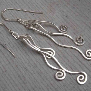 Tangle Dangle Swinging Vines Long Silver Earrings, Mother's Day Sterling Silver Dangle Earrings, Fringe Jewelry, Women, Silver Wire Earrings