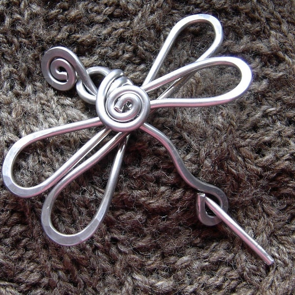 Aluminum Dragonfly Shawl Pin, Sweater Brooch, Scarf Pin, Cardigan Fastener, Gift for Her, Light Weight, Women Knitters, Knitting Accessories