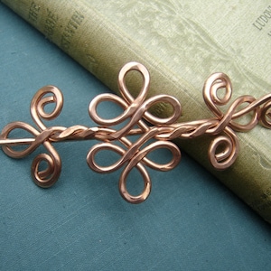 Celtic Knot Double Swirls and Curls Copper Shawl Pin, Hair Pin, Hair Slide, Sweater Closure, Hair Barrette, Hair Clip, Hair Accessory, Women