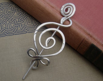 Celtic Spiral Sterling Silver Shawl Pin, Scarf Pin, Fastener, Sweater Brooch, Knitted Wrap Closure, Irish Gift,  Knitter Gift, Women