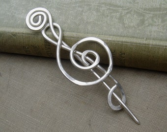 Treble Clef Silver Shawl Pin, Scarf Pin, Sweater Brooch, Hair Pin, Music Gift, Musician Gift for Her Knitting Accessories, Knitter Gift