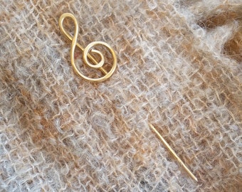 Treble Clef Brass Hair Stick, Gifts for Musicians Shawl Stick, Musician Gift Bun Holder Hair Pin, Music Gift, Women, Long Hair Accessories