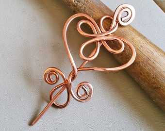 Celtic Heart Copper Shawl Pin, Sweater Fastener, Closure, Copper Hair Slide, Women, Gifts for Knitters, Knitting Gift for Her, Hair Pin Clip