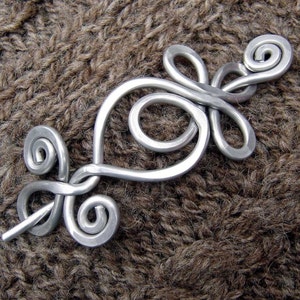 Loops and Spirals Celtic Shawl Pin, Aluminum Scarf Pin, Metal Hair Pin, Light Weight Celtic Accessories Sweater Closure Brooch Knitters Gift