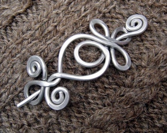 Loops and Spirals Celtic Shawl Pin, Aluminum Scarf Pin, Metal Hair Pin, Light Weight Celtic Accessories Sweater Closure Brooch Knitters Gift