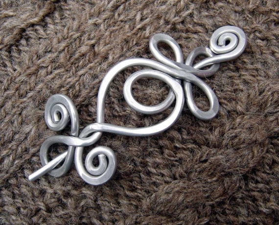 Loops and Spirals Celtic Shawl Pin, Aluminum Scarf Pin, Metal Hair