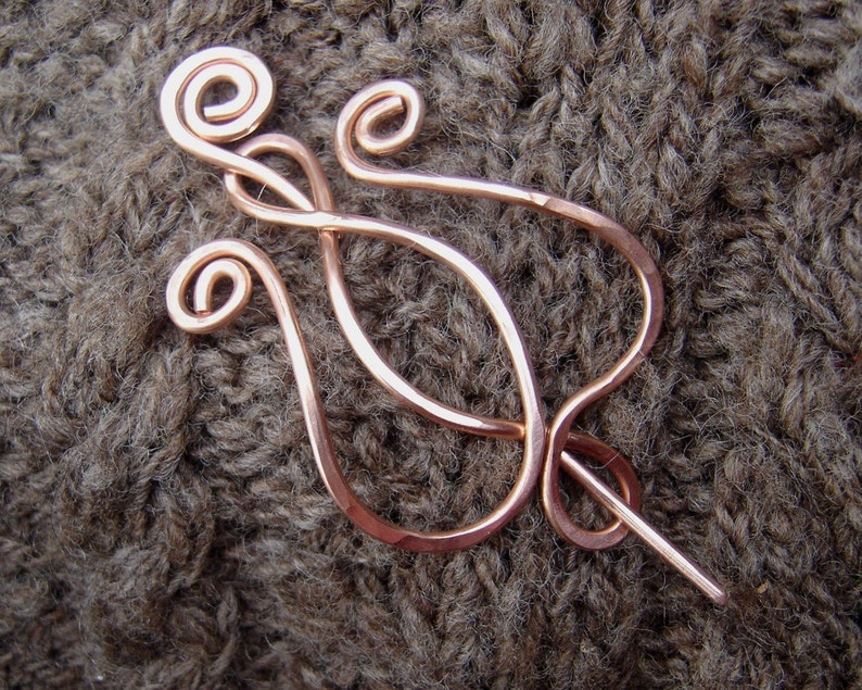 Tulip Lyre Copper Shawl Pin Stick, Brooch for Sweater , Metal Scarf Pin, Fastener, Knitters Gift for Women Knitting Celtic Accessories image 6