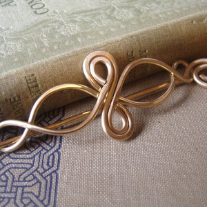 Celtic Infinity Loops Brass Shawl Pin, Celtic Scarf Pin, Sweater Fastener Brooch, Barrette With Stick, Celtic Knot Hair Slide image 5