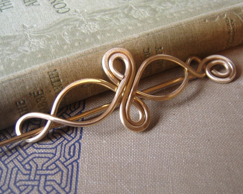 Celtic Infinity Loops Brass Shawl Pin, Celtic Scarf Pin, Sweater Fastener Brooch, Barrette With Stick, Celtic Knot Hair Slide image 5