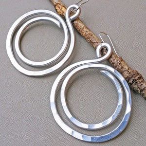 Very Big Hoop Earrings, Double Hoop Light Weight Aluminum Jewelry, Wife, Teen Hammered Hoops Handmade Big Earrings, Women Gift for Her