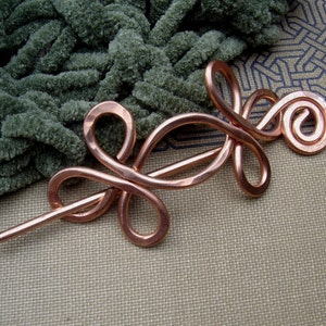 Copper Celtic Shawl Pin, Double Crossed Loops Hair Pin, Scarf Pin, Sweater Clips Knitting Jewelry, Hair Slide, Barrette With Stick, Women