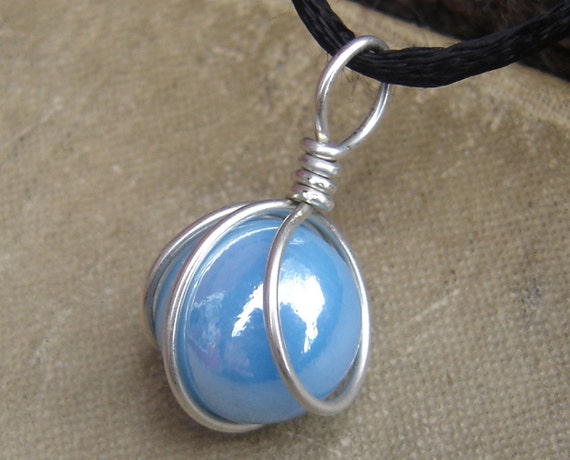 ターコイズ大理石ペンダント、スターリングシルバーワイヤーラップ  