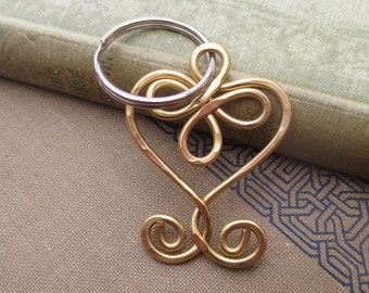 Celtic Heart Key Chain, Brass Heart Keychain, Key Fob Celtic Knot Heart Key Ring, Celtic Accessories, Irish Gift