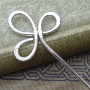 Trinity Clover Loops Sterling Silver Hair Stick, Silver Hair Pin Shawl Pin, Shawl Stick, Bun Holder, Mother's Day Gift for Mom