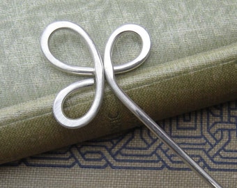 Trinity Clover Loops Sterling Silver Hair Stick, Silver Hair Pin Shawl Pin, Shawl Stick, Bun Holder, Mother's Day Gift for Mom