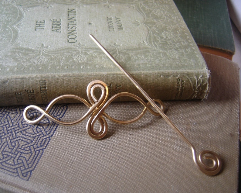 Celtic Infinity Loops Brass Shawl Pin, Celtic Scarf Pin, Sweater Fastener Brooch, Barrette With Stick, Celtic Knot Hair Slide image 3