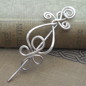 Little Celtic Loops and Spirals Sterling Silver Shawl Pin Brooch, Scarf Pin, Sweater Clip Closure Lace Shawl Pin Knitting Gifts for Knitters image 1