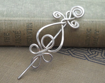 Little Celtic Loops and Spirals Sterling Silver Shawl Pin Brooch, Scarf Pin, Sweater Clip Closure Lace Shawl Pin Knitting Gifts for Knitters