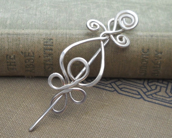 Loops and Spirals Celtic Shawl Pin, Aluminum Scarf Pin, Metal Hair Pin,  Light Weight Celtic Accessories Sweater Closure Brooch Knitters Gift 