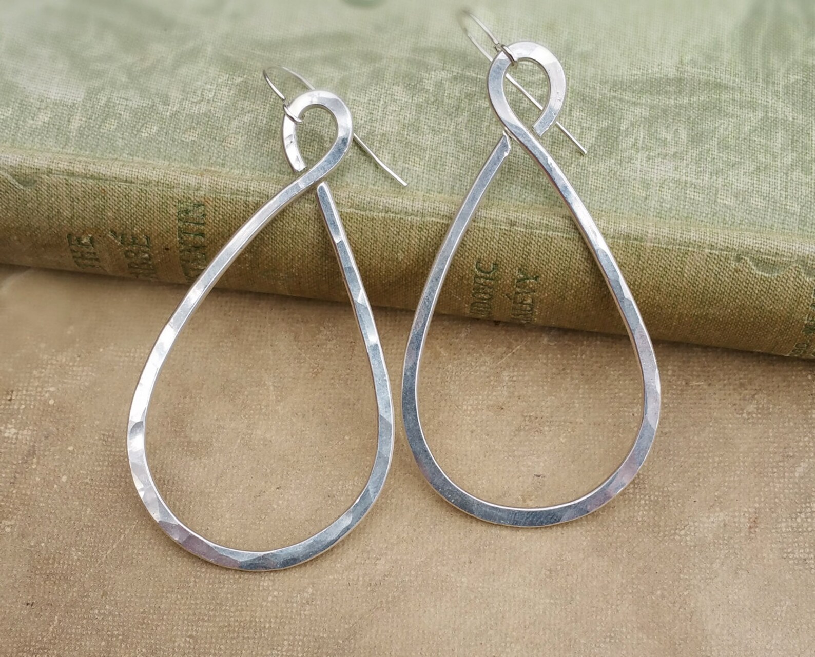 Sterling Silver Big Teardrop Hoop Earrings Long Silver Etsy