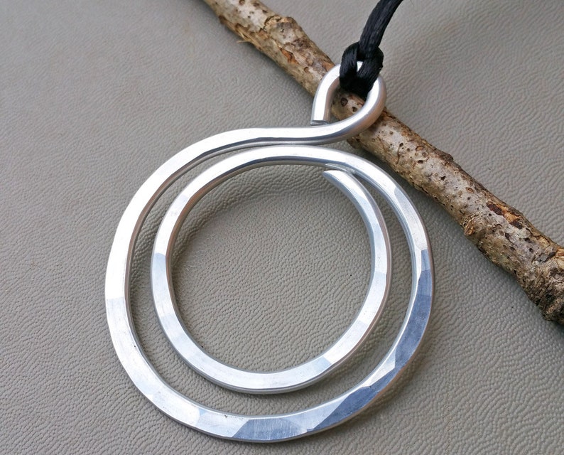 Big Bold Double Hoop Pendant, Large Statement Necklace, Light Weight Aluminum Circles Necklace Big Pendant Gift for Her Women Flat bail tied cord