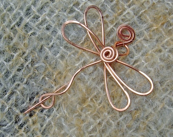 Little Copper Dragonfly Shawl Pin, Scarf Pin, Sweater Brooch, Fastener, Lace Shawl Pin - Dragonfly Jewelry, Knitting Accessories, Women