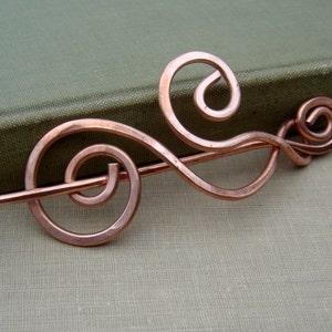 Dancing Waves and Swirls Copper Shawl Pin, Hair Pin, Sweater Clip, Brooch, Scarf Pin, Closure, Women Knitters Gift Fashion Accessories